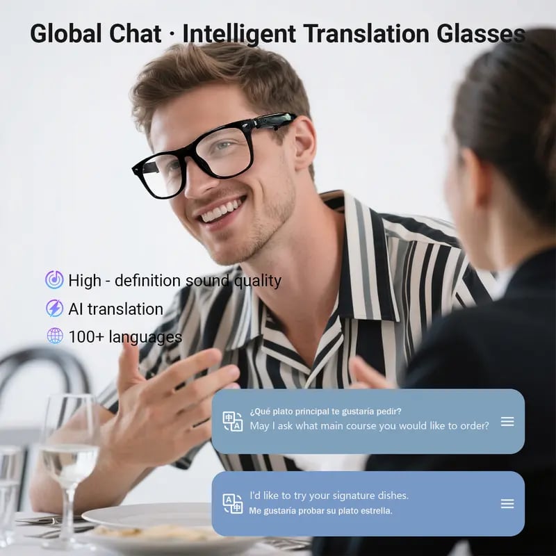 🕶️ AI Smart Glasses – Instant Translation & TWS Headphones – HiFi Audio Sunglasses with BT 5.4 🤖