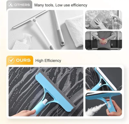 3-in-1 Window Cleaning Scraper – Spray, Rubber Squeegee & Scrubber for Glass, Tiles, Windshields