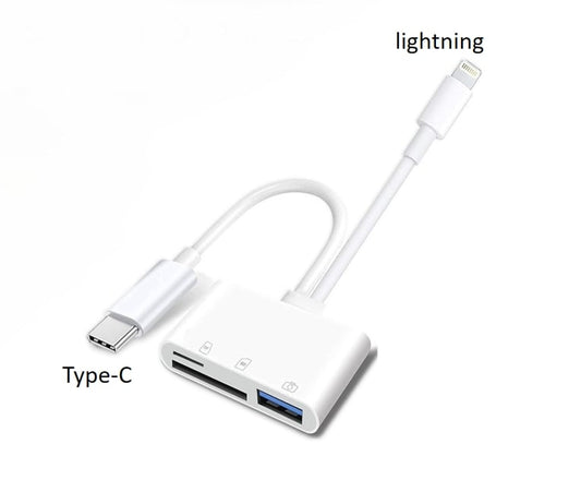3-in-1 Dual-Port Card Reader (Lightning & Type-C) - Plug & Play SD/MicroSD Adapter with USB-A for iPhone, iPad, Android & Mac - No App Required