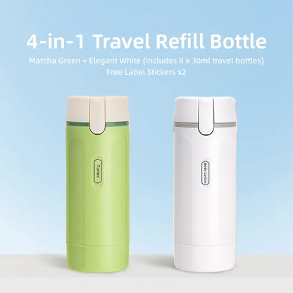 4-in-1 Travel Dispenser Bottle, Leak-Proof Refillable Silicone Squeeze Container with Lock