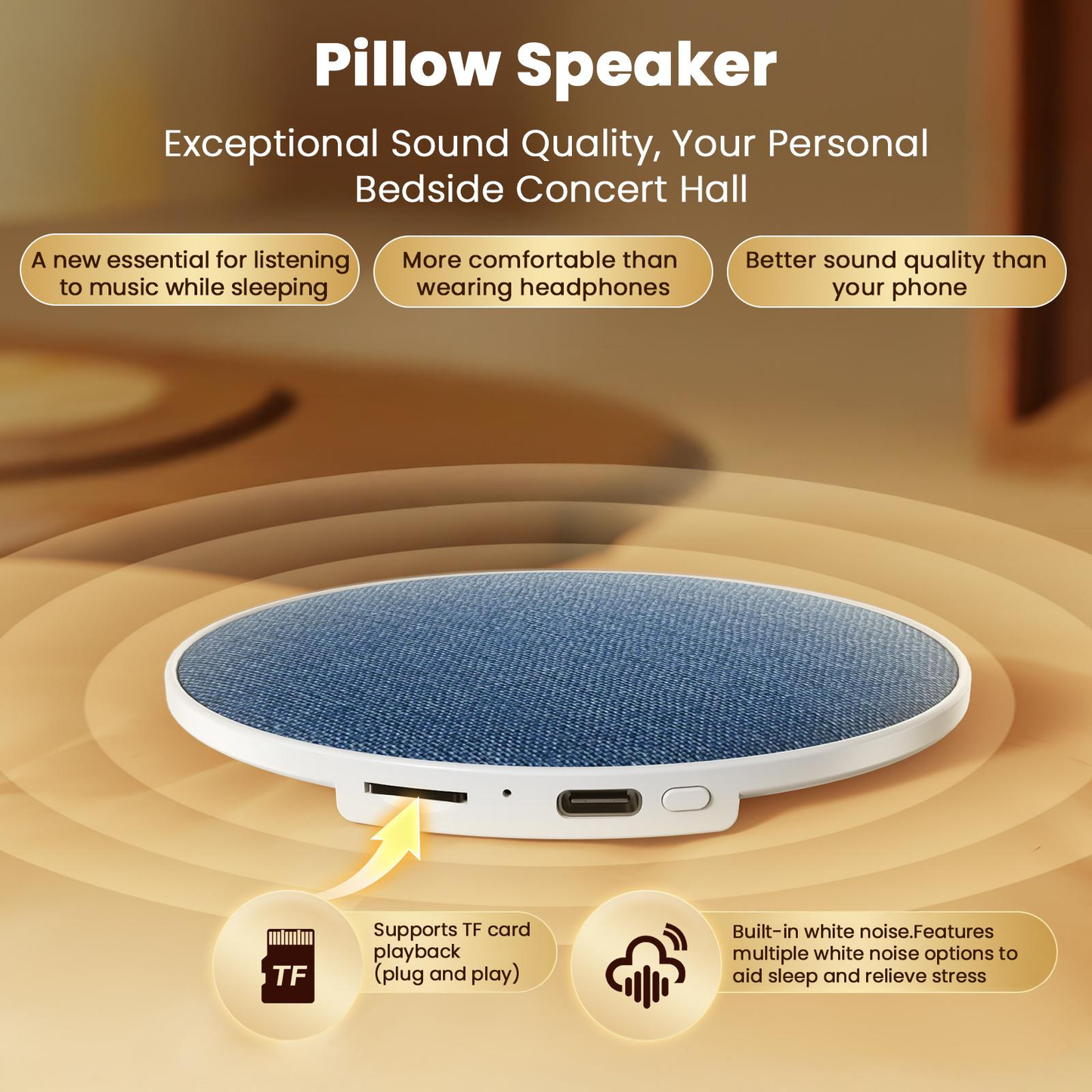 Ultra-Thin Bluetooth Pillow Speaker – 1cm Slim with White Noise for Deep Sleep, Bluetooth 6.0
