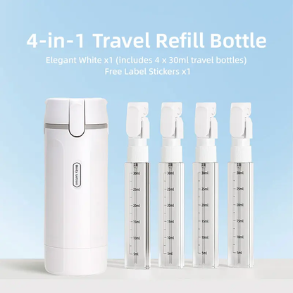 4-in-1 Travel Dispenser Bottle, Leak-Proof Refillable Silicone Squeeze Container with Lock