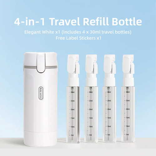 4-in-1 Travel Dispenser Bottle, Leak-Proof Refillable Silicone Squeeze Container with Lock