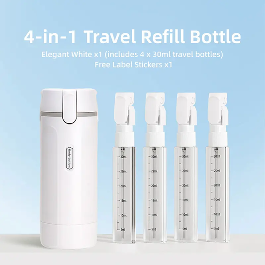 4-in-1 Travel Dispenser Bottle, Leak-Proof Refillable Silicone Squeeze Container with Lock