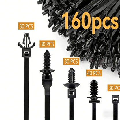 160PCS Push Mount Zip Ties – Self-Locking Nylon Cable Ties for Cars, Boats, Trailers & UTVs
