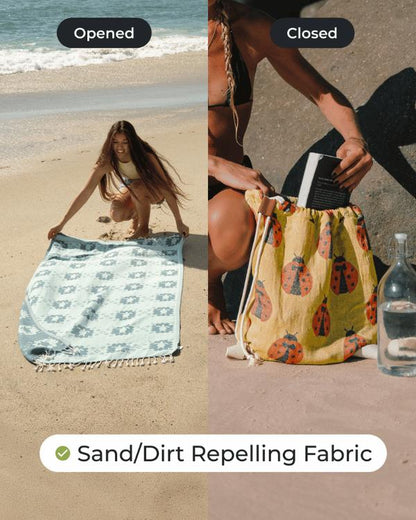 ⏰LAST DAY $20 OFF - 🏖️Sand Cloud 2-in-1 Turkish Cotton Towel Bag with Inner Zip Pocket & Sand-Repelling Fabric