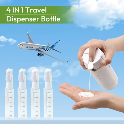 4-in-1 Travel Dispenser Bottle, Leak-Proof Refillable Silicone Squeeze Container with Lock