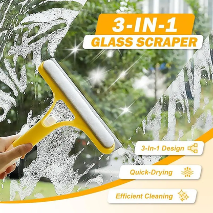 3-in-1 Window Cleaning Scraper – Spray, Rubber Squeegee & Scrubber for Glass, Tiles, Windshields