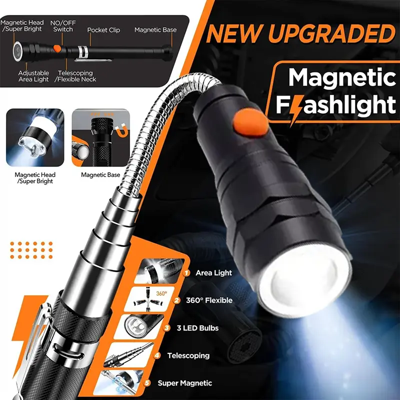 Extendable Magnetic Pickup Tool – Telescoping Magnet with LED Light