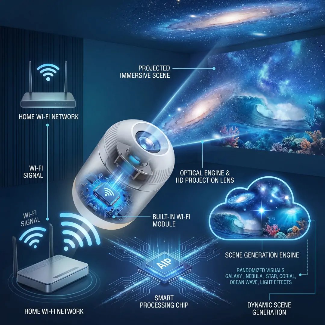 🌌 HD Smart Dynamic 5D Holographic Night Light Projector 🌠