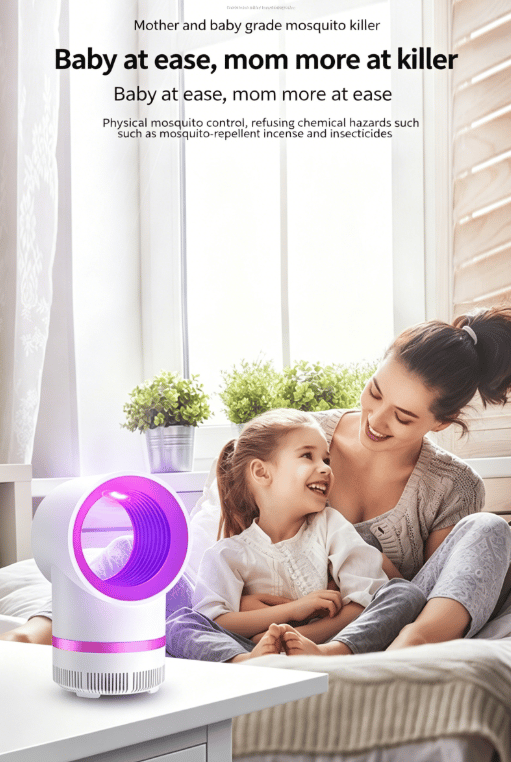 Indoor USB Mosquito Killer Lamp with Turbo Fan Suction 360° UV Light Trap 25dB Low Noise 24H Energy Saving