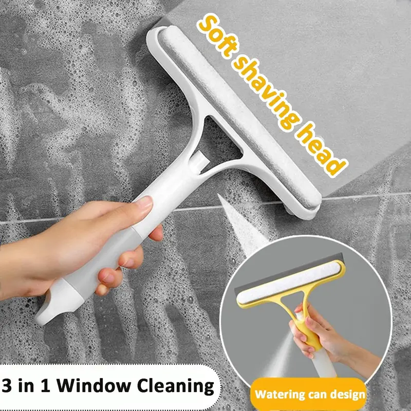 3-in-1 Window Cleaning Scraper – Spray, Rubber Squeegee & Scrubber for Glass, Tiles, Windshields