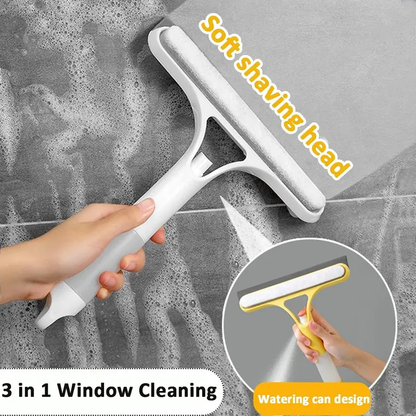 3-in-1 Window Cleaning Scraper – Spray, Rubber Squeegee & Scrubber for Glass, Tiles, Windshields