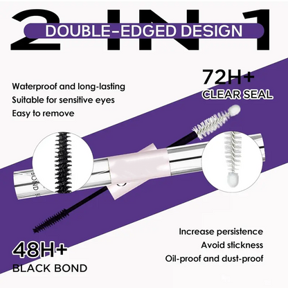 Waterproof Lash Cluster Glue – Bond & Seal, Black Adhesive for 72H Natural Hold, Latex-Free (5ml+5ml)