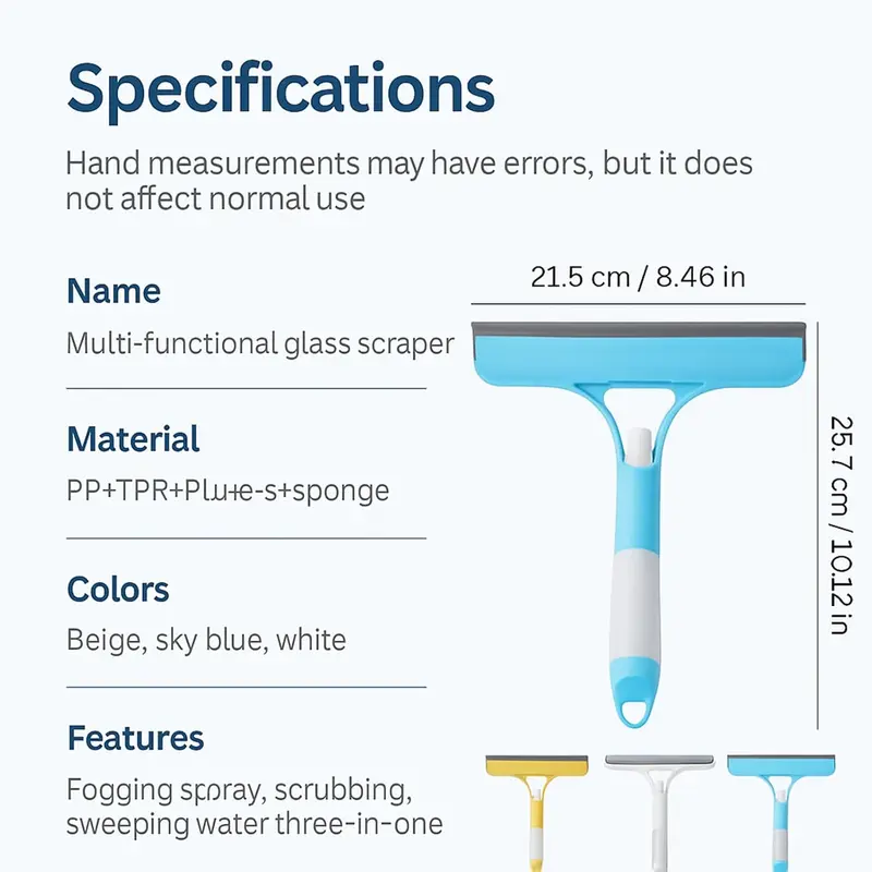 3-in-1 Window Cleaning Scraper – Spray, Rubber Squeegee & Scrubber for Glass, Tiles, Windshields