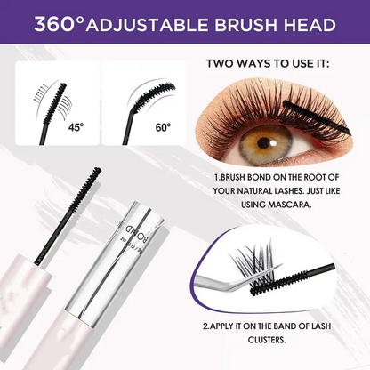 Waterproof Lash Cluster Glue – Bond & Seal, Black Adhesive for 72H Natural Hold, Latex-Free (5ml+5ml)
