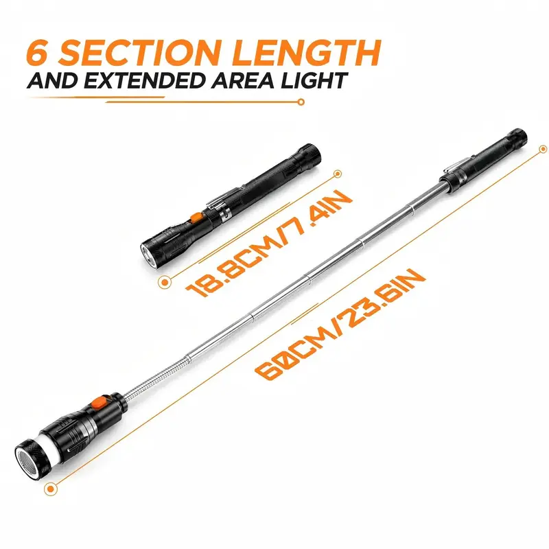 Extendable Magnetic Pickup Tool – Telescoping Magnet with LED Light
