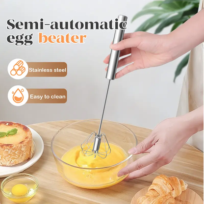 Hand-Push Rotary Whisk – Semi-Automatic Stainless Steel Mixer for Cooking & Baking