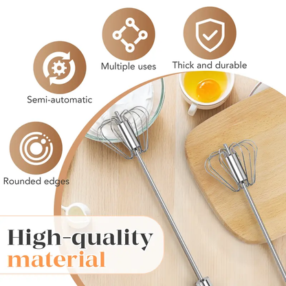 Hand-Push Rotary Whisk – Semi-Automatic Stainless Steel Mixer for Cooking & Baking