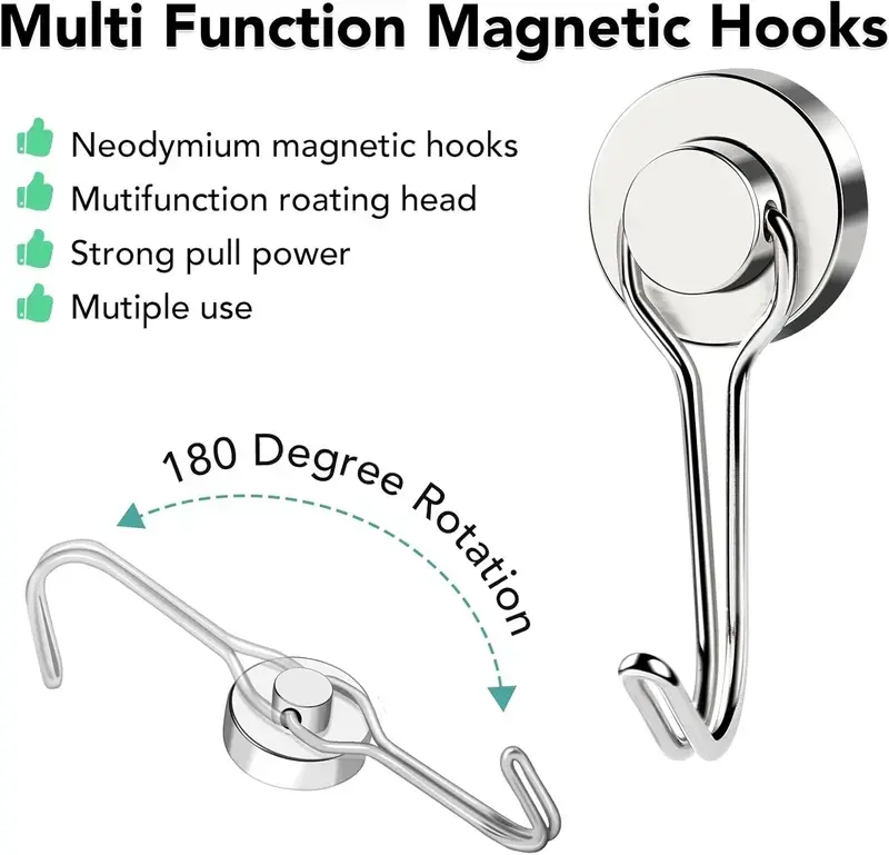 30LB Swivel Magnetic Hooks – 8/16 Pack, Strong Neodymium for Cruise & Travel