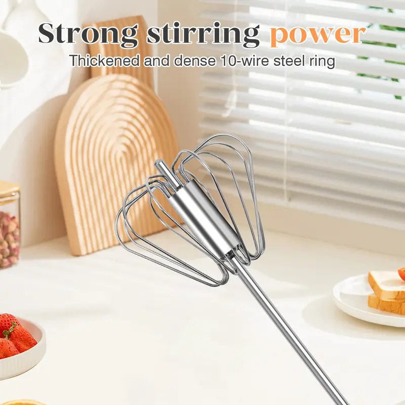 Hand-Push Rotary Whisk – Semi-Automatic Stainless Steel Mixer for Cooking & Baking