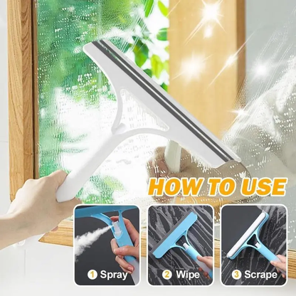 3-in-1 Window Cleaning Scraper – Spray, Rubber Squeegee & Scrubber for Glass, Tiles, Windshields