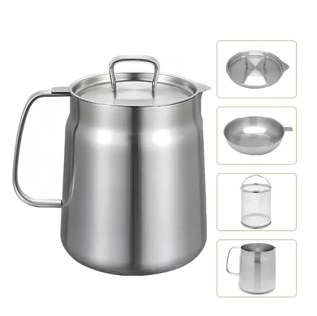 304 Stainless Steel Deep Fryer Pot with Basket & Strainer