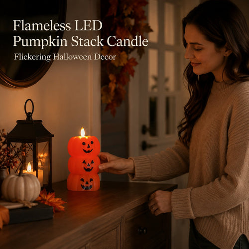 🎃 Flameless LED Pumpkin Stack Candle - Flickering Halloween Decor
