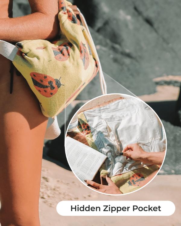 ⏰LAST DAY $20 OFF - 🏖️Sand Cloud 2-in-1 Turkish Cotton Towel Bag with Inner Zip Pocket & Sand-Repelling Fabric