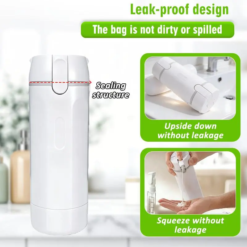 4-in-1 Travel Dispenser Bottle, Leak-Proof Refillable Silicone Squeeze Container with Lock
