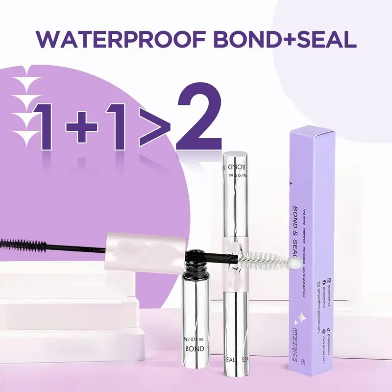 Waterproof Lash Cluster Glue – Bond & Seal, Black Adhesive for 72H Natural Hold, Latex-Free (5ml+5ml)