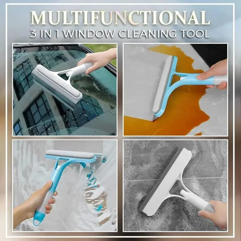 3-in-1 Window Cleaning Scraper – Spray, Rubber Squeegee & Scrubber for Glass, Tiles, Windshields