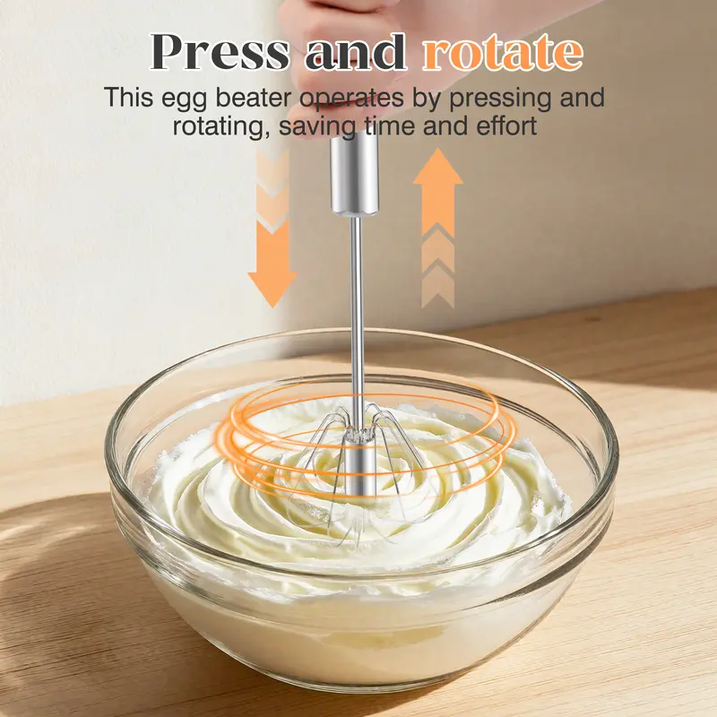 Hand-Push Rotary Whisk – Semi-Automatic Stainless Steel Mixer for Cooking & Baking