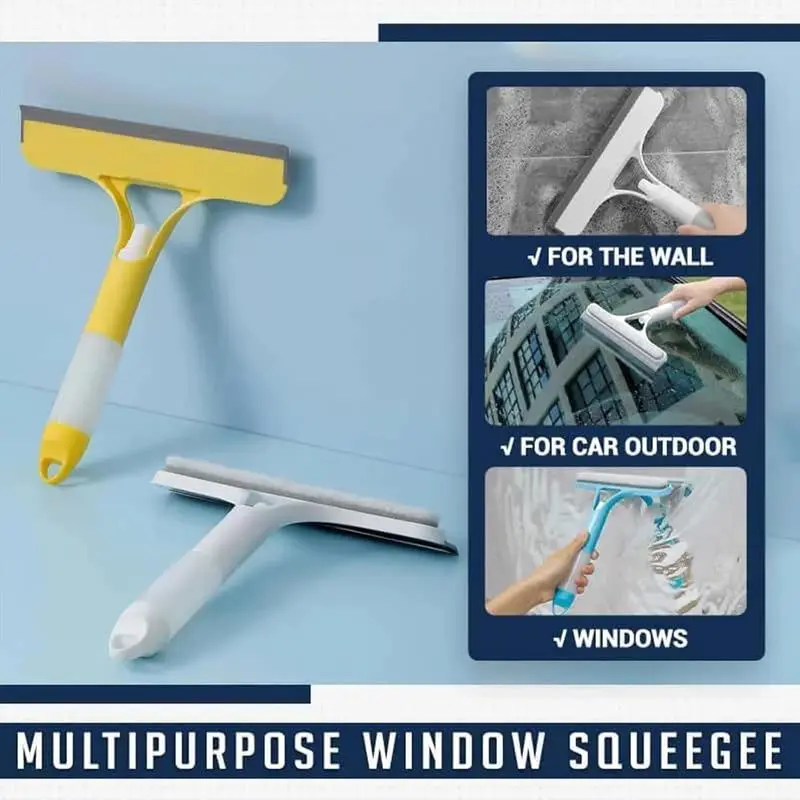 3-in-1 Window Cleaning Scraper – Spray, Rubber Squeegee & Scrubber for Glass, Tiles, Windshields
