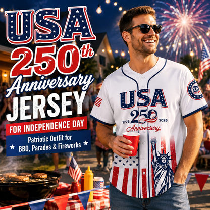 USA 250th Anniversary Baseball Jersey – 1776-2026 Independence Day Patriotic Shirt, Men & Women, Flag & Liberty Print