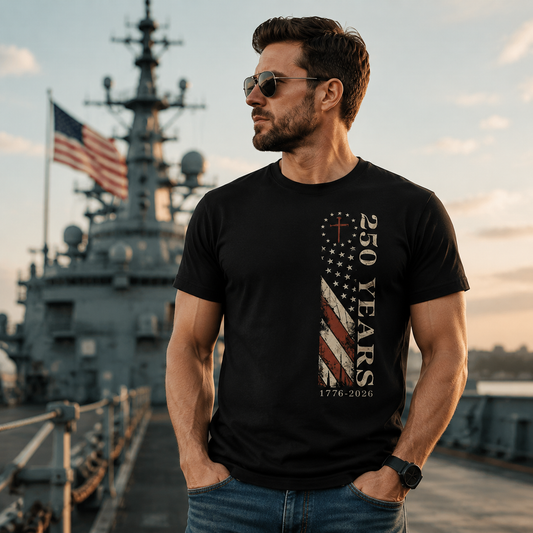 250 Years of Navy Service T-Shirt – Patriotic Nautical Tee with American Flag & Eagle Symbols