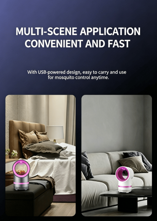 Indoor USB Mosquito Killer Lamp with Turbo Fan Suction 360° UV Light Trap 25dB Low Noise 24H Energy Saving