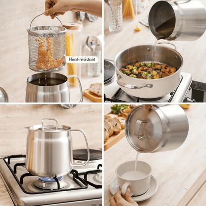 304 Stainless Steel Deep Fryer Pot with Basket & Strainer