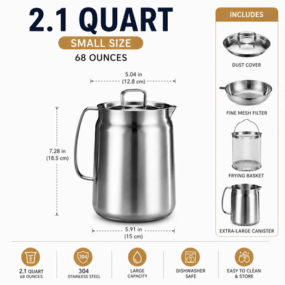 304 Stainless Steel Deep Fryer Pot with Basket & Strainer
