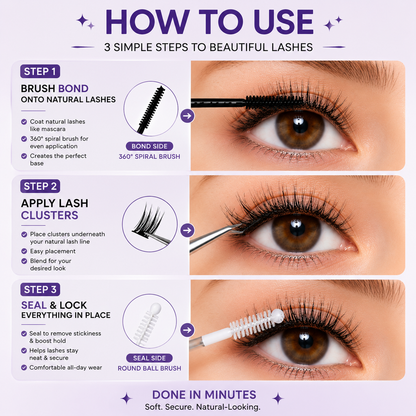 Waterproof Lash Cluster Glue – Bond & Seal, Black Adhesive for 72H Natural Hold, Latex-Free (5ml+5ml)